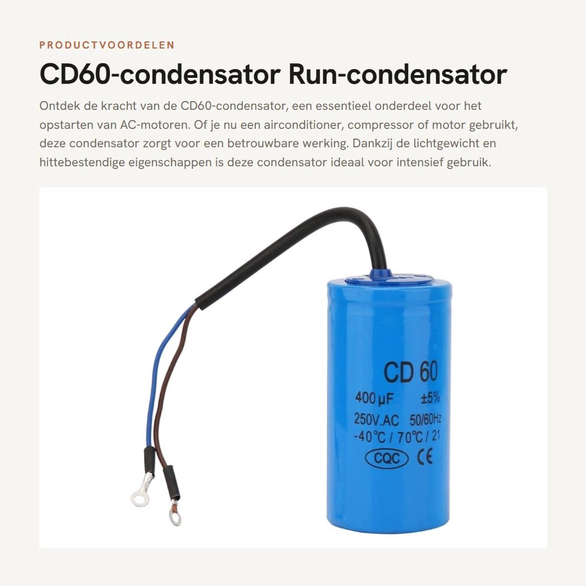 Dailygoods- Condensator 250V AC 400uF - Aanloopcondensator - Hittebestendig - Lichtgewicht - Anti-explosie - Duurzame prestaties - Motorcondensator