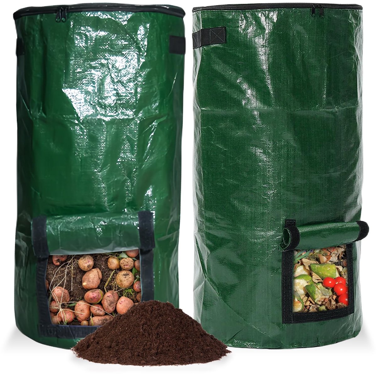 Dailygoods- Composter 129 liter - set van 2 - opvouwbare tuincomposter - kunststof container - herbruikbare compostzak - waterdicht, scheurvast