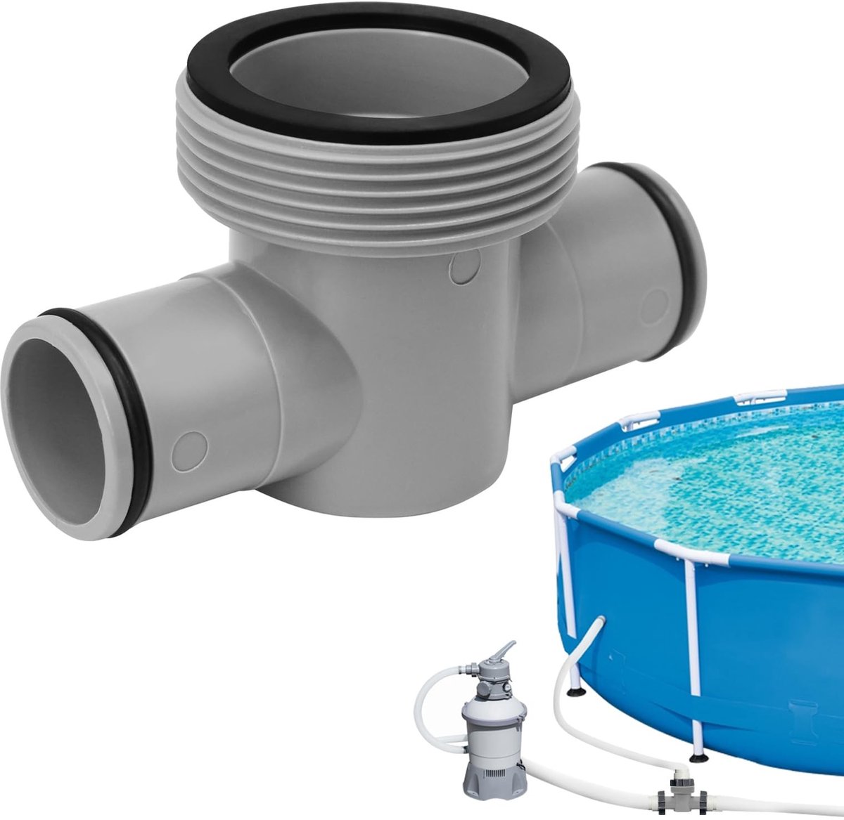 Dailygoods- T-stuk zwembadslangconnector 1,5" - 1,25" - 3 koppen - O-ringen - kunststof - optimale watercirculatie