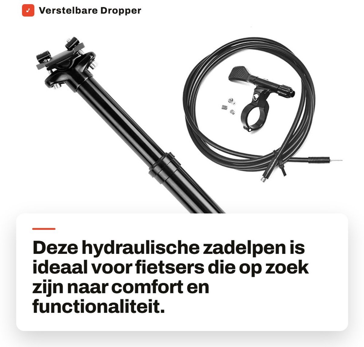 Dailygoods- Dropper Zadelpen 30,9 x 345 mm - Hydraulische Zadelbuis - Hoogte Verstelbaar 100 mm - Externe Hendel - Interne Kabelgeleiding - Kwalitatief Hoogwaardig - Verstelbare Zadelpen