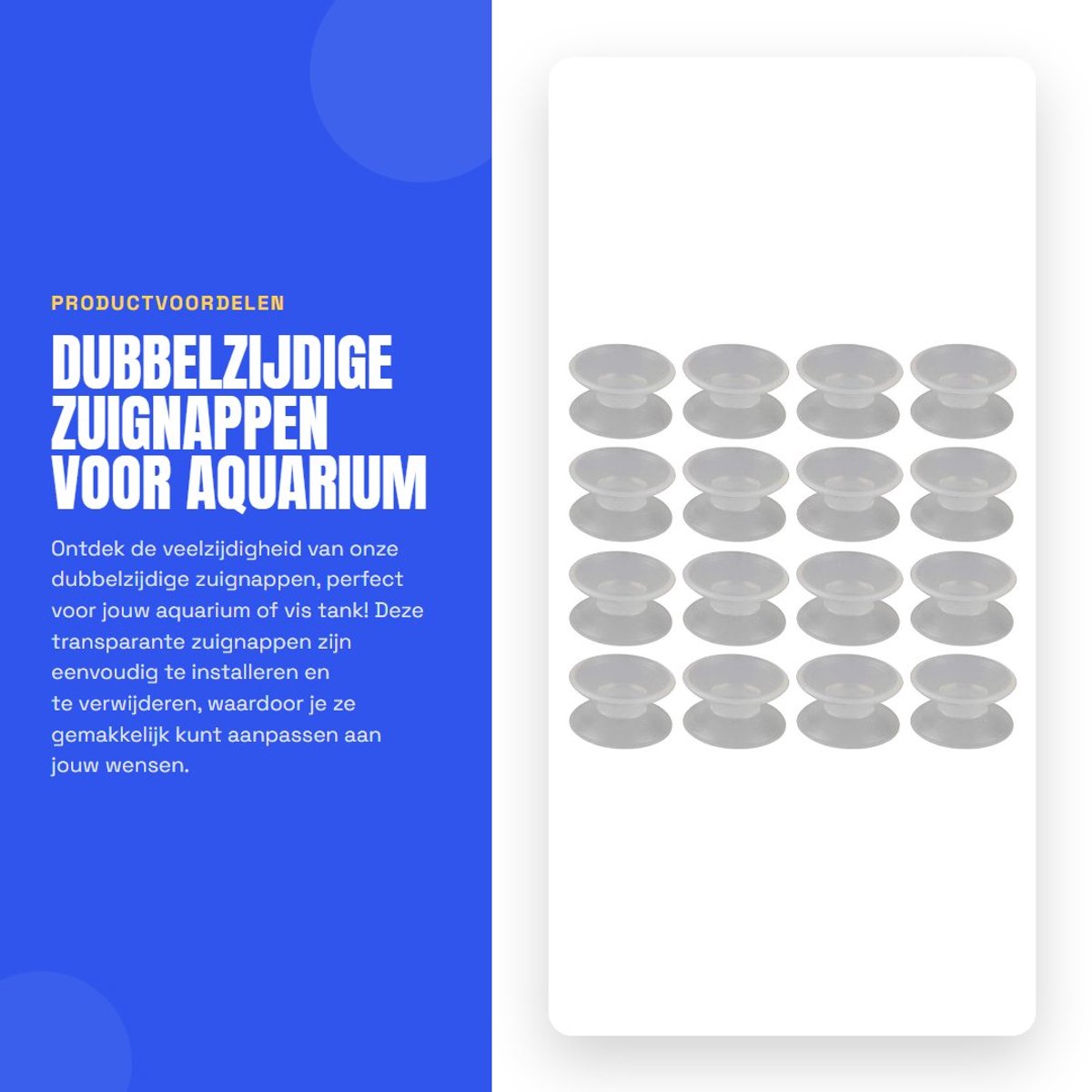 Dailygoods- Zuignappen Dubbelzijdig - 16 Stuks - Aquariumdecoratie - Venster Hanger - Geschikt voor Glas - Transparant Rubber - Zuignapjes