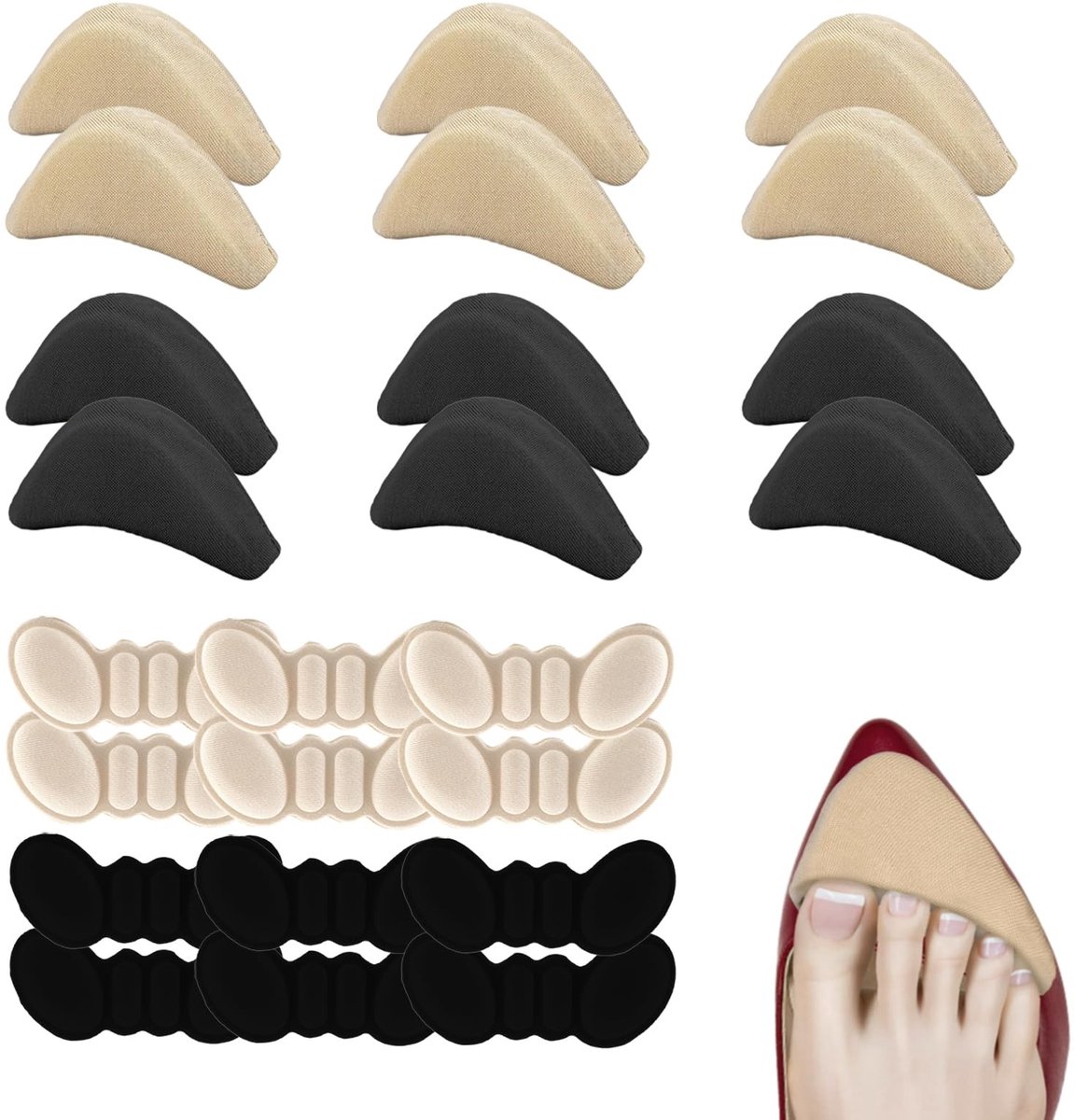 Dailygoods- Schoeninzetstukken 24 Stuks - Verstelbare Hielpatches - Antislip Design - Ademend Schuim - Comfortabele Voetbrace - Slijtvast en Herbruikbaar - Inlegzolen