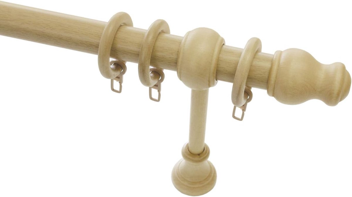 Gordijnroede Set - Raambekleding Stang - Raamdecoratie Ophangen - Complete Houten Set - 120 cm - Naturel