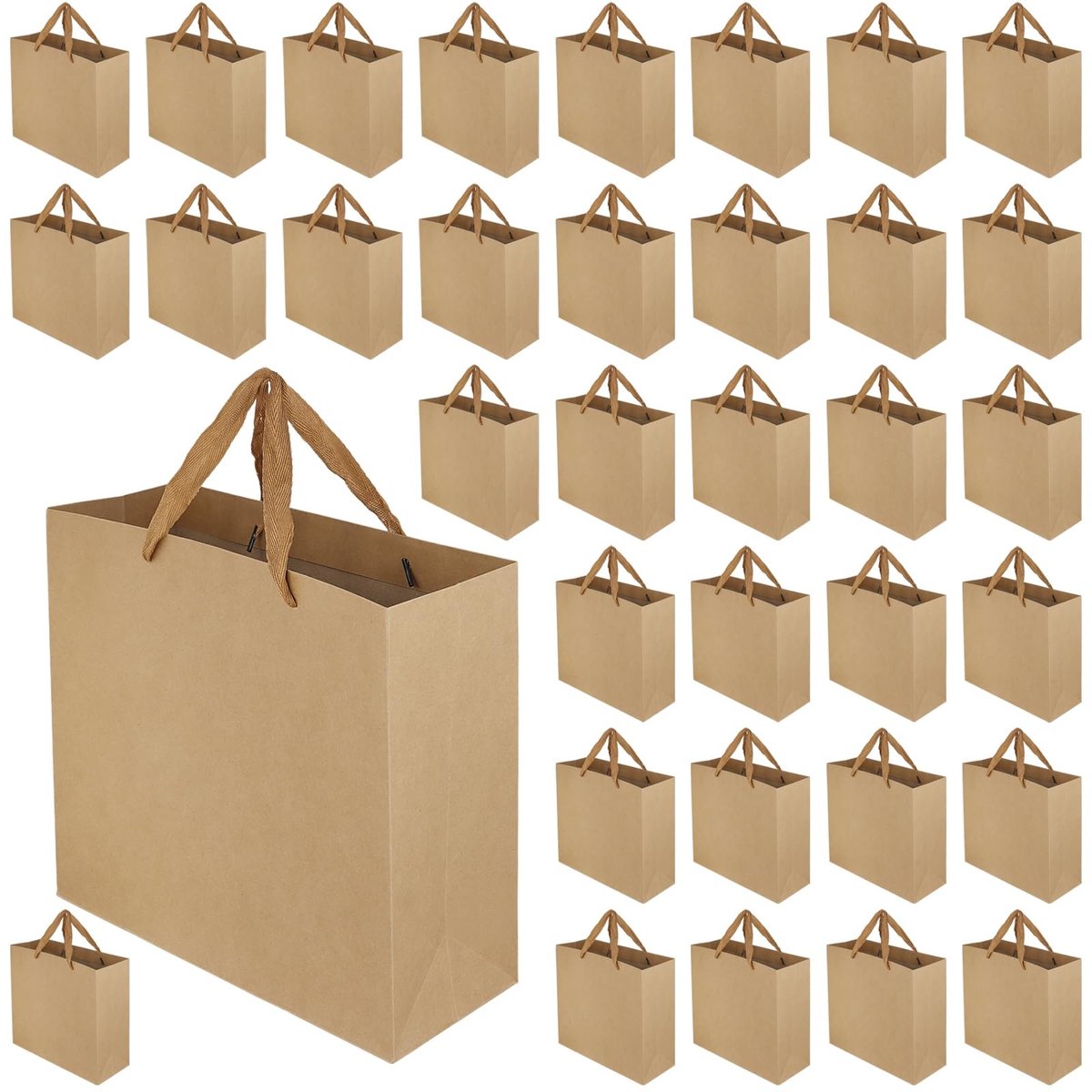 Dailygoods- Geschenkzakken 40 stuks - Bruine Kraftpapieren Zakken - Handgrepen - 32 x 11,5 x 28 cm - Stevig - Voor Feest/Vieringen - Boodschappentas