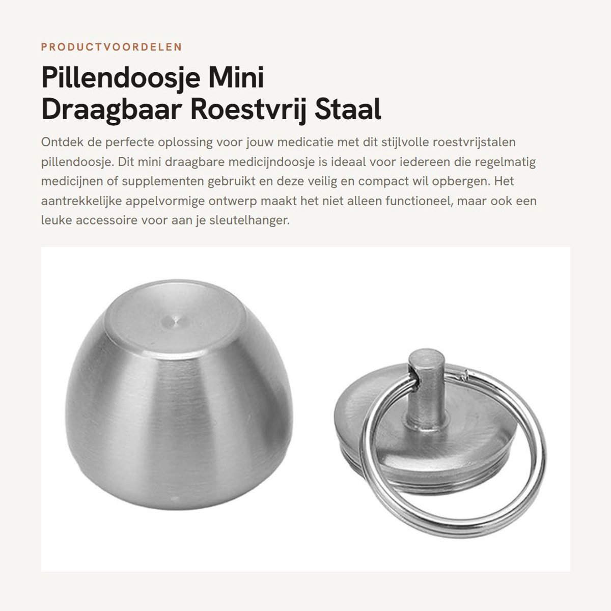 Dailygoods- Pillendoosje Mini Draagbaar - Roestvrij Staal - Medicatiedoosje - Sleutelhanger - Antislip - Compact en Duurzaam - Medicijnpotje