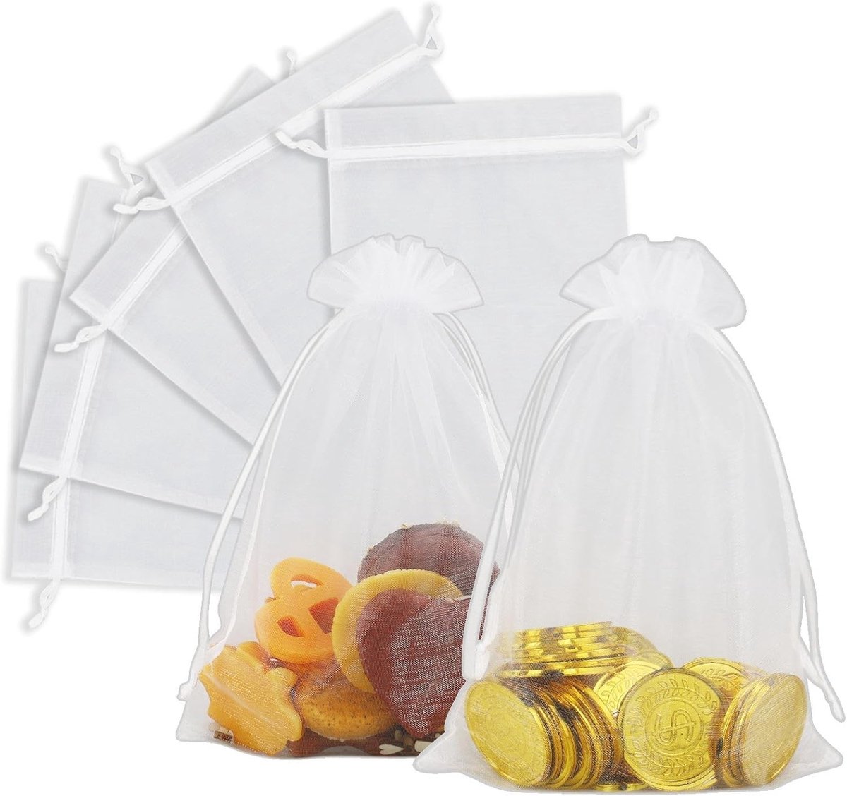 Dailygoods- Organza-zakjes set van 20 - Witte geschenkzakjes - Sieradenzakjes - Chiffonzakjes - Zakjes met trekkoord - 13x18 cm - Geschenktas