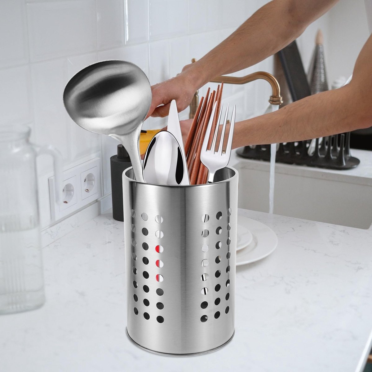 Dailygoods- Bestekbak RVS - Keuken Organizer - Bestekbak Uitschuifbaar - Bestekbak Vaatwasser - Bestekbak met Deksel - Geschikt voor Keukenaccessoires - Keukenorganizer