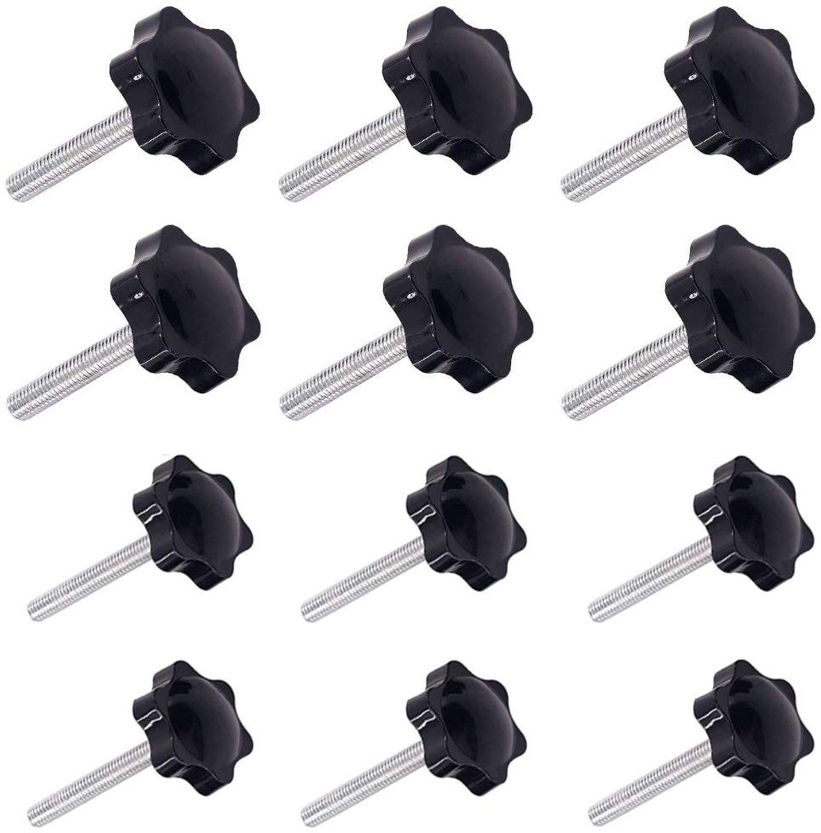 Dailygoods- Klemhendel 12 Stuks - M6/M8 Schroefdraad - Kunststof/Metaal - Zwarte Sterknoppen - Geschikt voor Draaibankmachines - Afmetingen: 32/38 mm - Handgreep