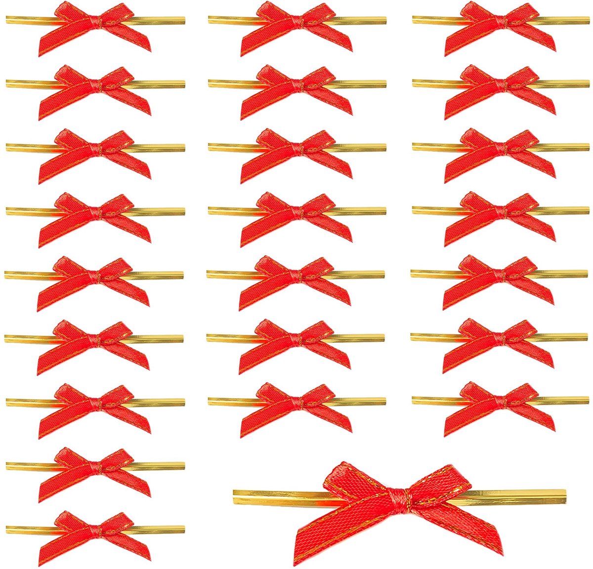 Dailygoods- Satijnen Strikken 100 Stuks - Mini Strikken - Zelfklevende Strikken - Bruiloft Decoratie - Kerstversiering - Gouden Rand Met Metalen Band - Decoratiestrikken