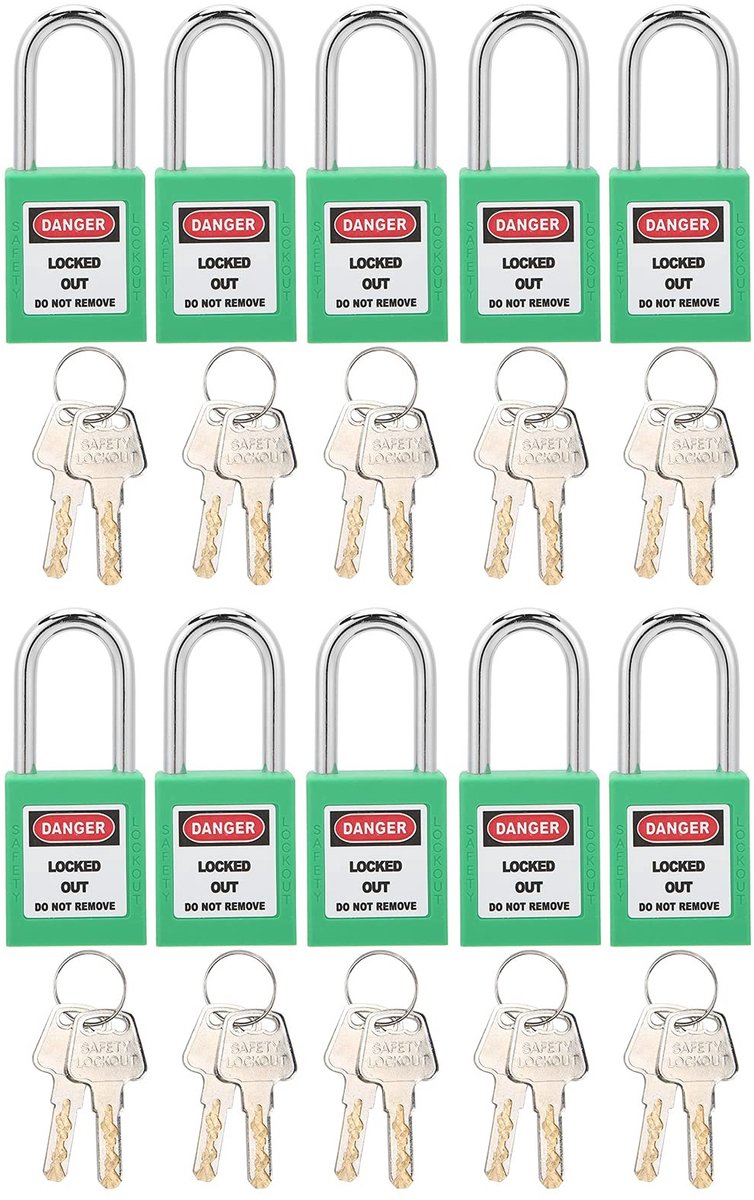 Dailygoods- Tagout Lock - 10 Sets - 38mm Nylon - 20 Vervangende Sleutels - Schokbestendige Stalen Sluitbalk - Antislip Ontwerp - Duurzaam en Versterkt Materiaal - Veiligheidslot