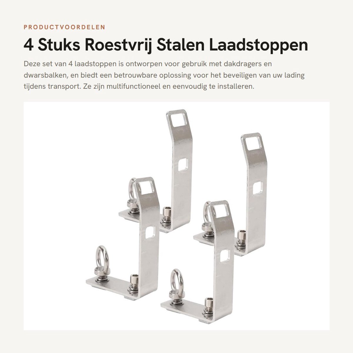 Dailygoods- Imperiaal Multifunctioneel - 4 Stuks - Roestvrij Stalen Laadstoppen - Bevestigingspunten - Voor Dakdragers - Schuif In T-sleuven - Ladingstop