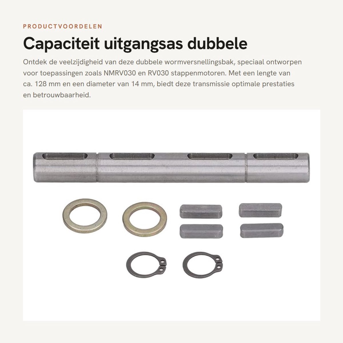 Dailygoods- Wormversnellingsbak Dubbele Uitgangsas - NMRV030/RV030 - Nema23 - Gelegeerd Staal - 128 mm Lengte - 14 mm Diameter - Slakkenversnellingsbak
