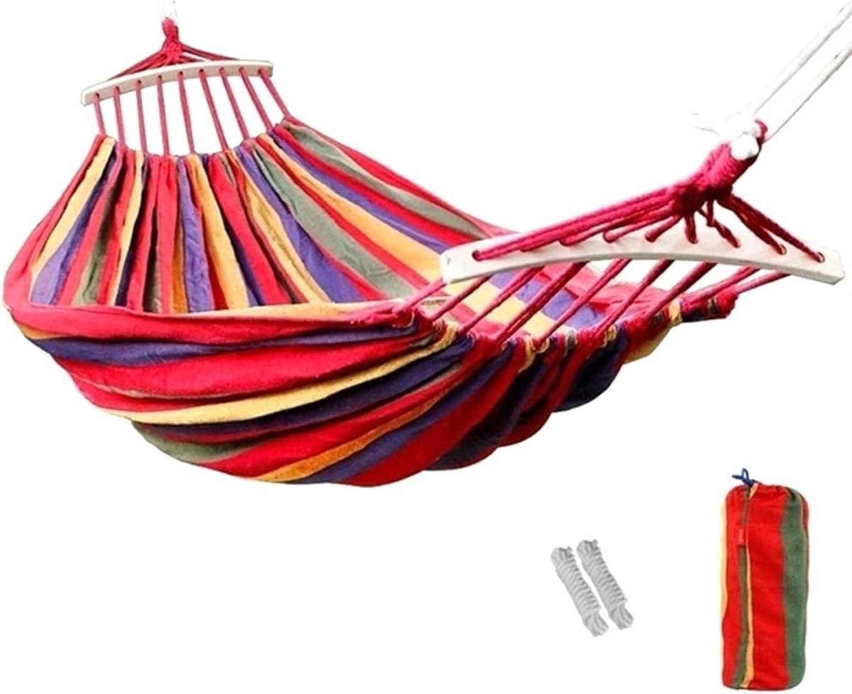Hangmat met Spreidstok - Schommelstoel Hangmatbed - Ontspannen in de tuin - Stevige katoenen stof - 190 x 150 cm