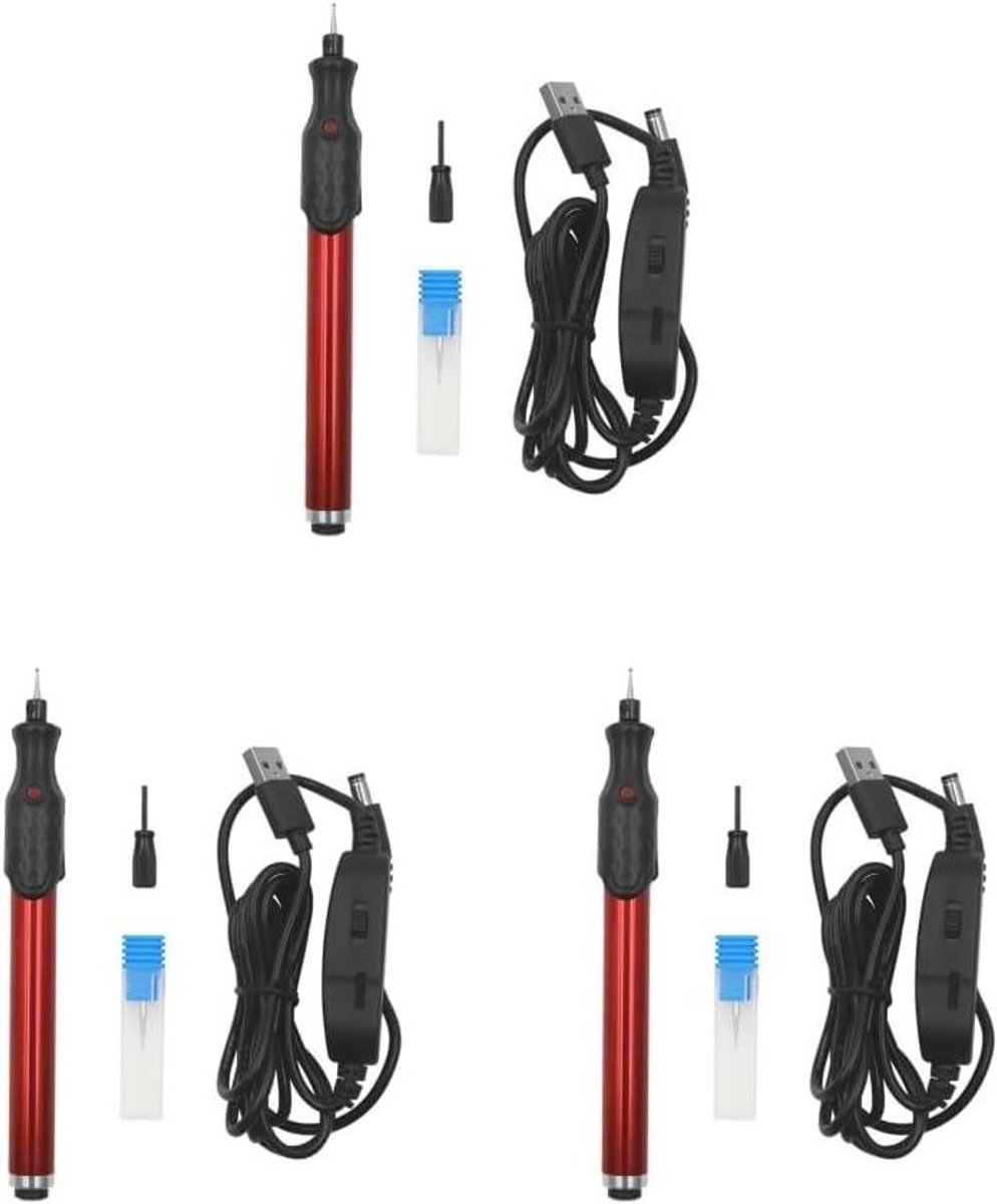 Elektrische Graveerpen Set - Etsen Pen Graver - Ambachtelijk Graveren - Laag Geluidsniveau - 3 Set - Rood