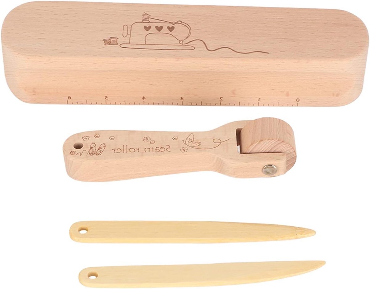 Kleermakers Klep Set - Naadroller Strijkplank - Naden Strijken - Hout en Bamboe - 25 x 12 x 6 cm