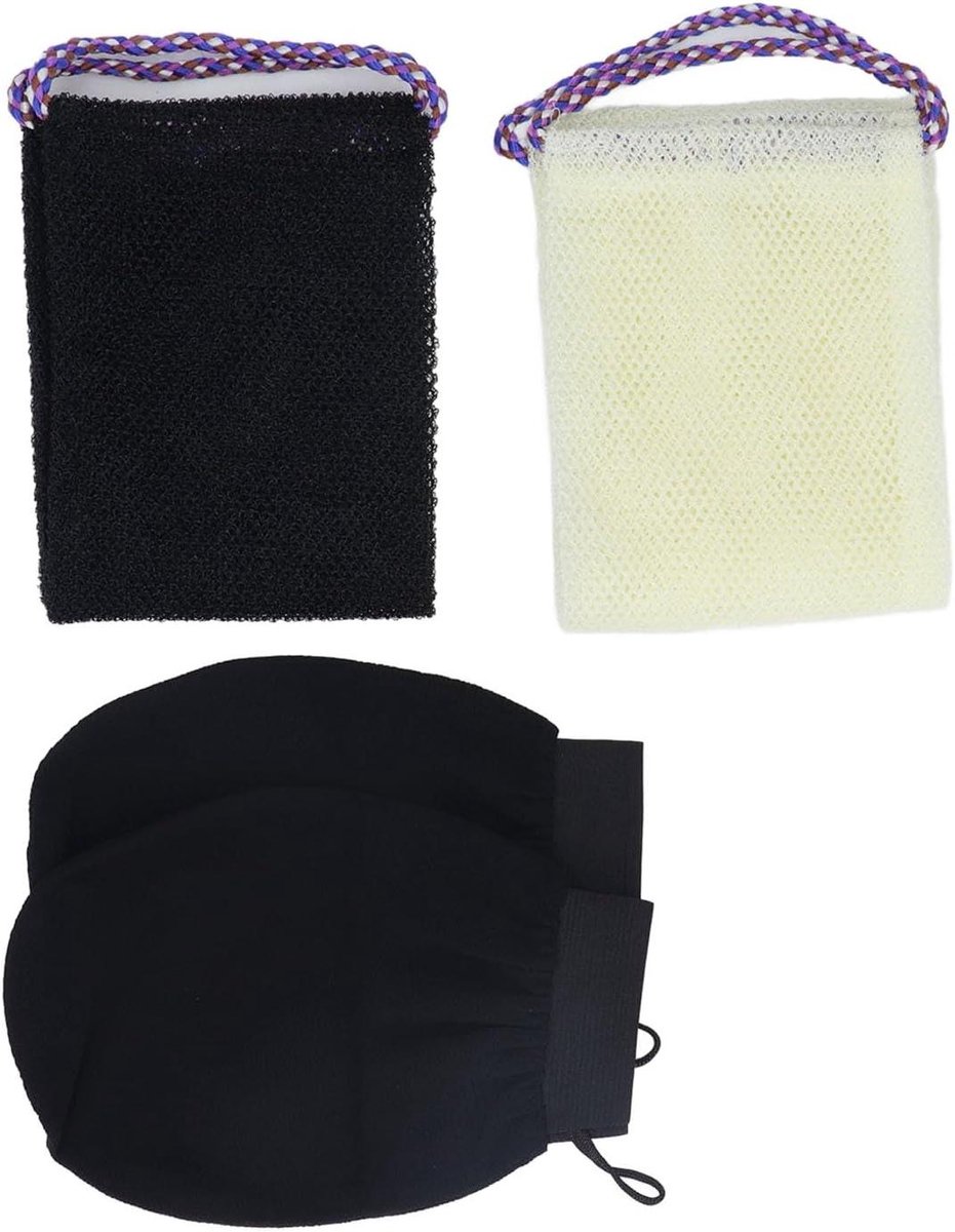 Badspons Set - Douche Spons - Huid Reinigen - Sneldrogend Materiaal - 2 stuks - Zwart Beige