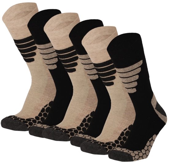 Xtreme Sockswear Wandelsokken - 6 Paar – Wandel Sokken Unisex – Katoen met Coolmax – Multi Beige – Maat 35/38