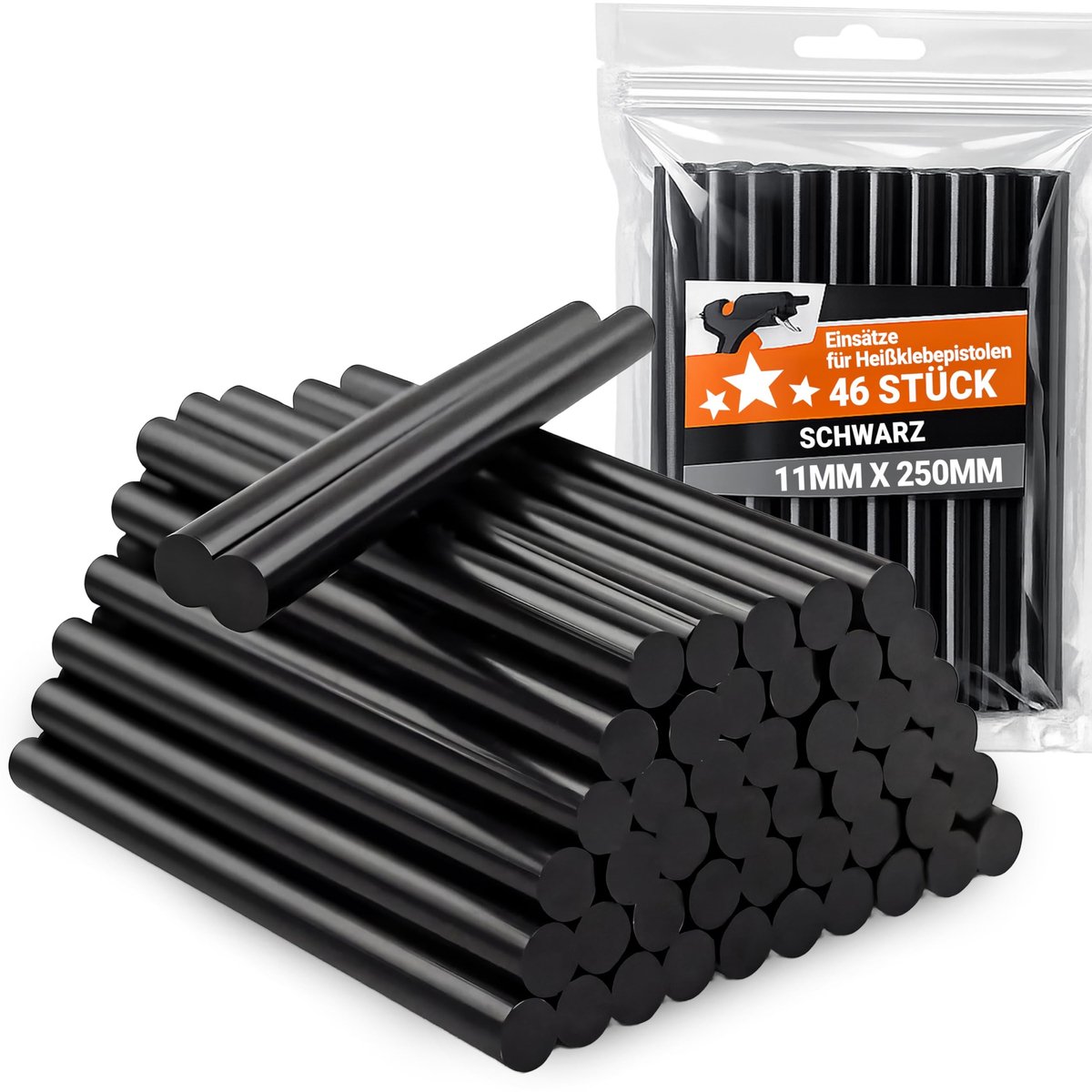 Retoo Lijmpatronen 46 Stuks - 11mm x 200mm - Zwarte Lijmsticks voor Lijmpistool - Sterke Hechting voor Hout, Metaal en Kunststof