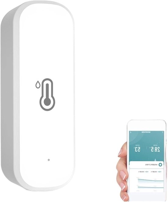 Slimme Temperatuur Vochtigheid Sensor - Real Time Monitor - Huis Klimaat Bewaken - Intelligente Koppeling - 71x25x20mm - Wit