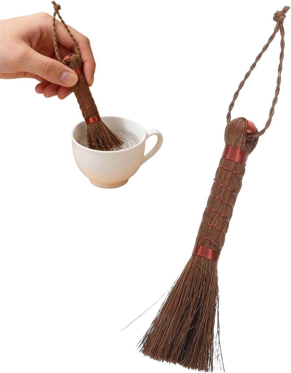 Mini Theebezem - Kleine Borstel - Bodem Verzorgen - Natuurlijke Palmvezel - 13.5 cm - Natuurlijk