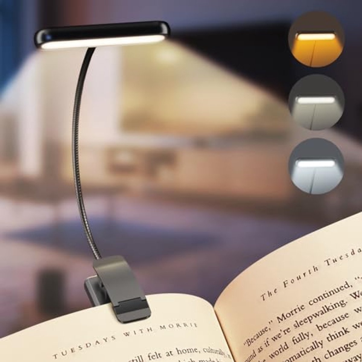 Boekenlamp Oplaadbaar – Leeslamp met Clip, Flexibele Zwanenhals, 3 Kleurtemperaturen & 10 