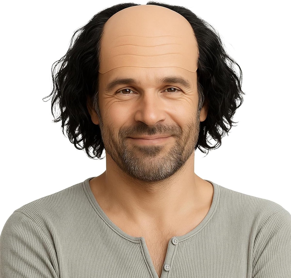Realistische kale pet voor volwassenen, grappig cosplay-kostuum voor Halloween, carnaval en themafeesten, inclusief gekamde pruik en accessoires