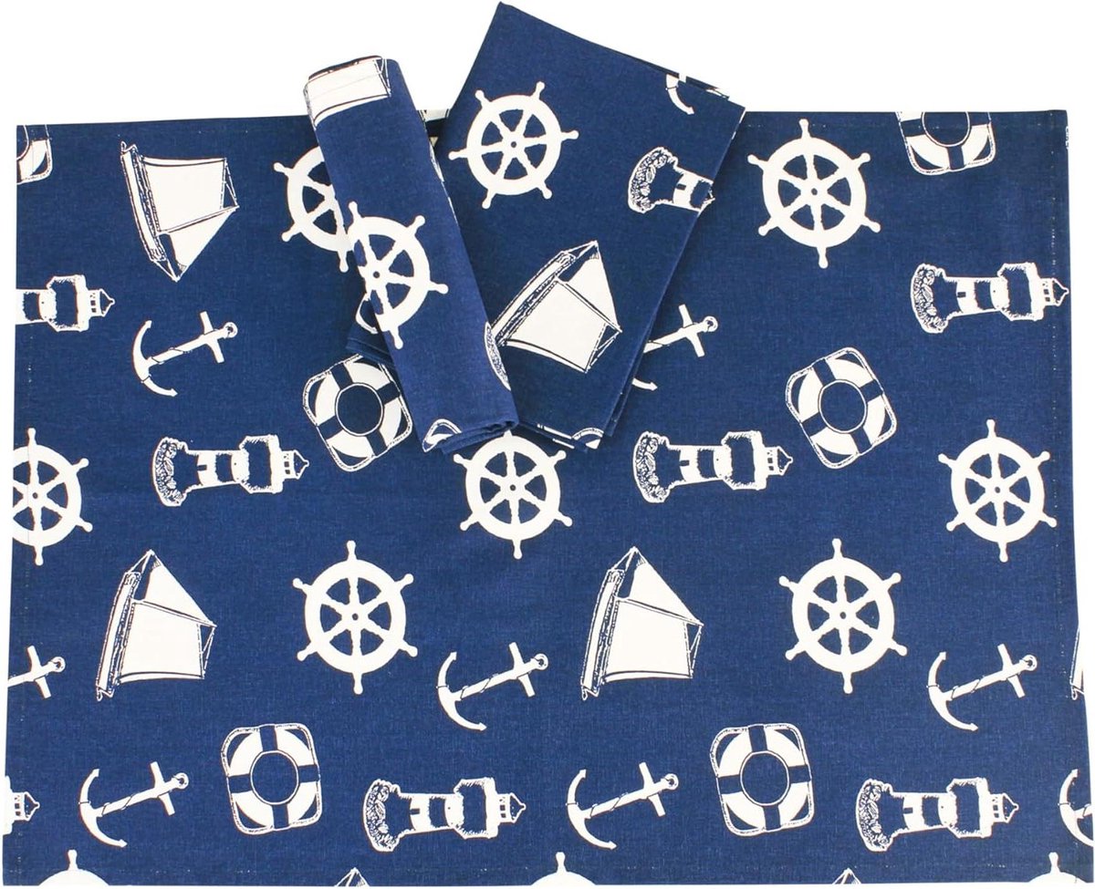 Theedoeken - Keukendoeken - Keuken drogen - Maritiem design - 70 x 50 cm - Blauw/wit