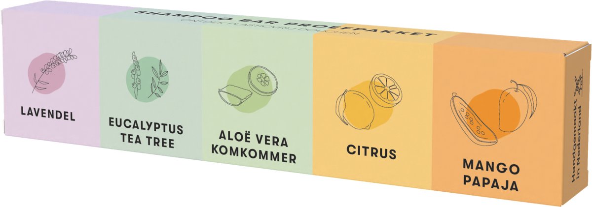 Shampoo Bars proefpakket | SLS- & SLES-vrij | Dierproefvrij | Plasticvrij | Crueltyfree | Ideaal voor droog haar | Zeer geschikt voor een droge hoofdhuid | 100% biologisch afbreekbare verpakking