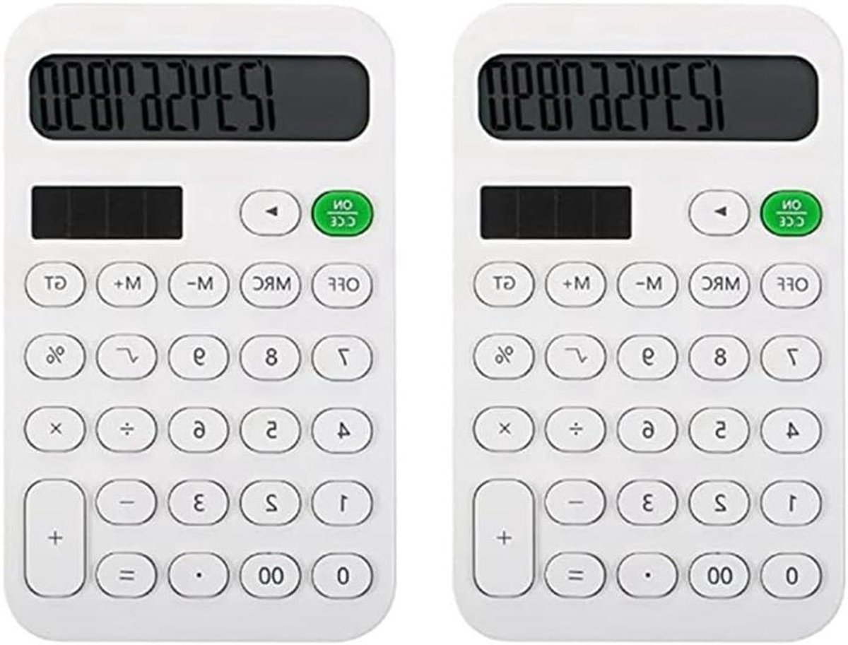 Bureau Rekenmachine - Basis Calculator - Kantoor Werk - 12 Cijfer LCD - 15 x 9 x 2 cm - Wit