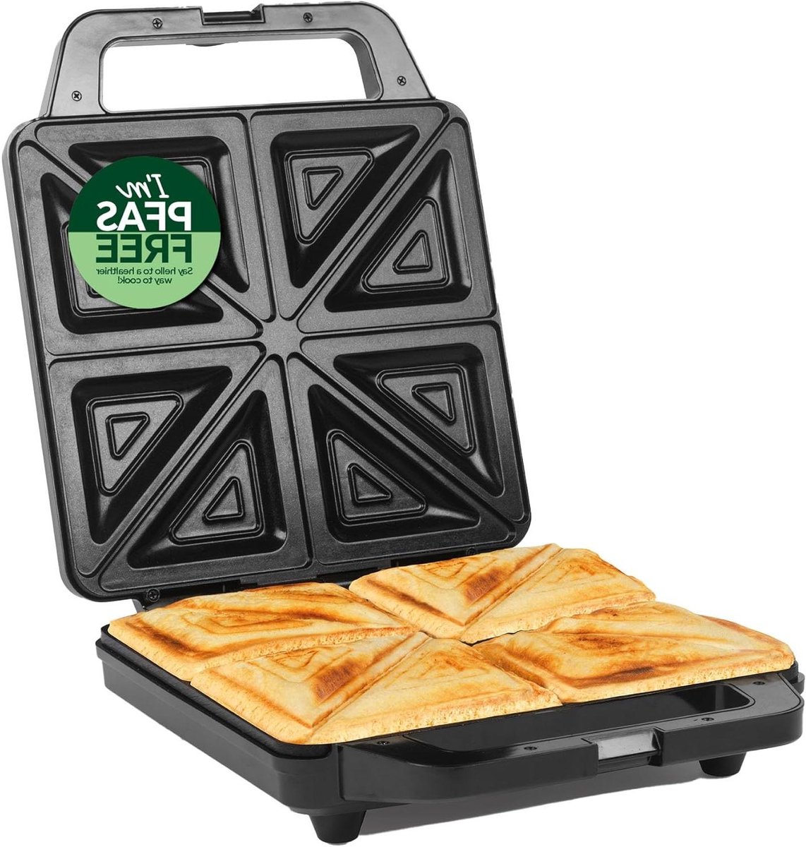 Tosti Apparaat - Tosti IJzer Sandwichmaker - Snelle Lunch Maken - 30% Grotere Tosti's - 4 Stuks - Zwart