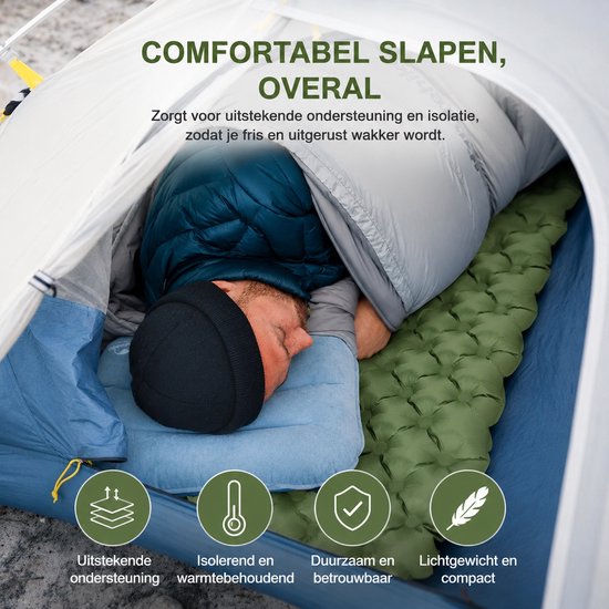 Novari Opblaasbaar matras - Luchtmatras - Luchtbed - Kampeermat - Campingmatras - Outdoor - Temp tot -20°C - Lichtgewicht - Groen van Merkloos — afbeelding 2