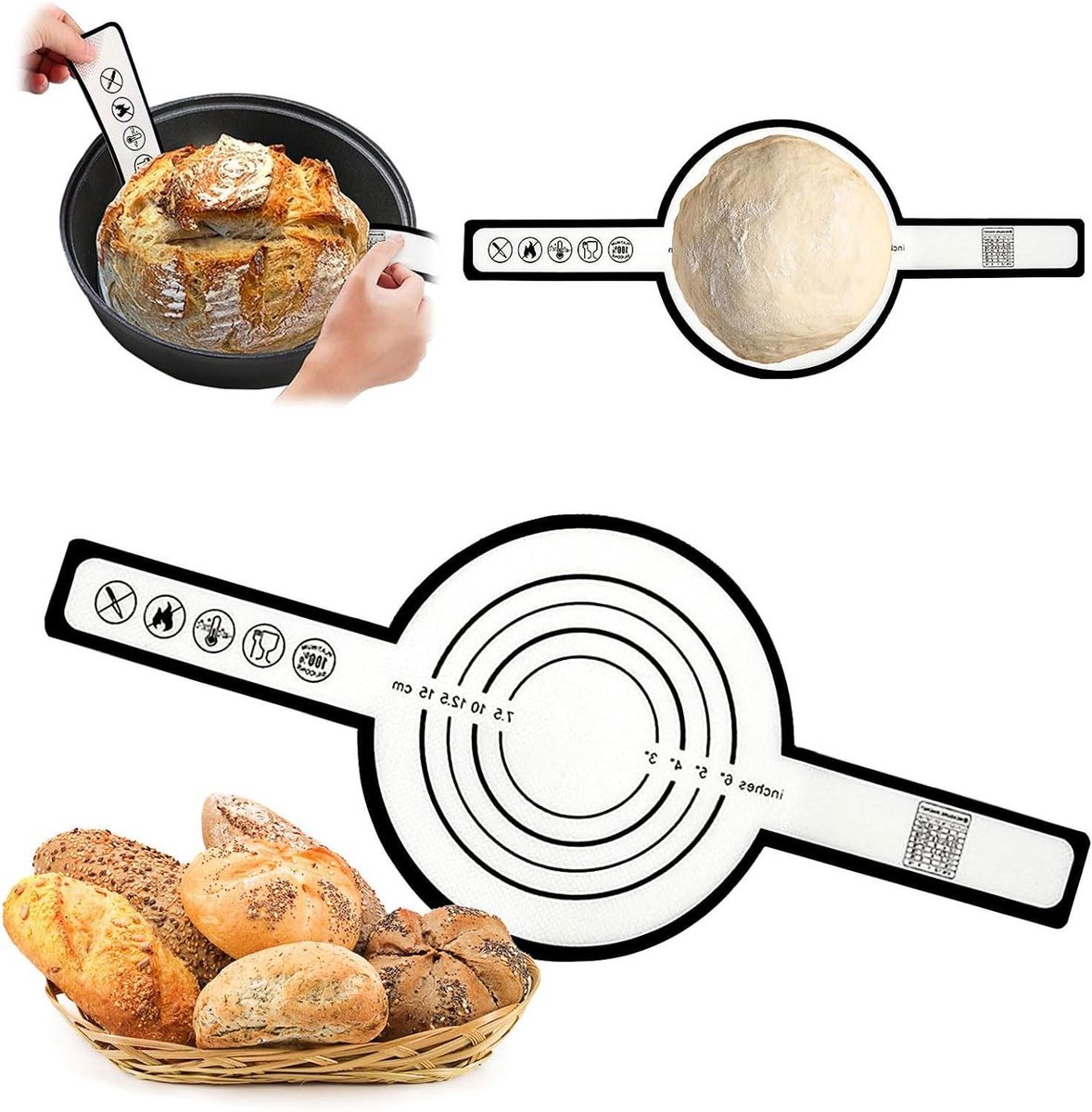 Broodslinger - Zuurdesemmat Bakmat - Brood Bakken - Lange Handgrepen - 53 x 21 cm - Zwart