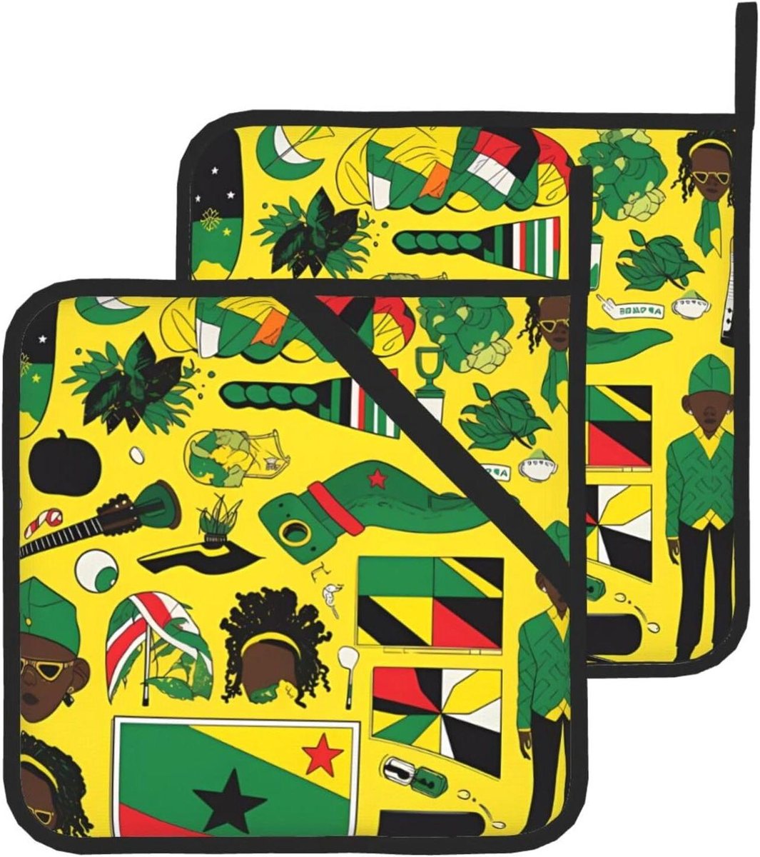 Keukenmat Set - Ovenwanten Pannenlappen - Koken Bakken - Dubbel Ontwerp - 205 x 205 cm - Zwart