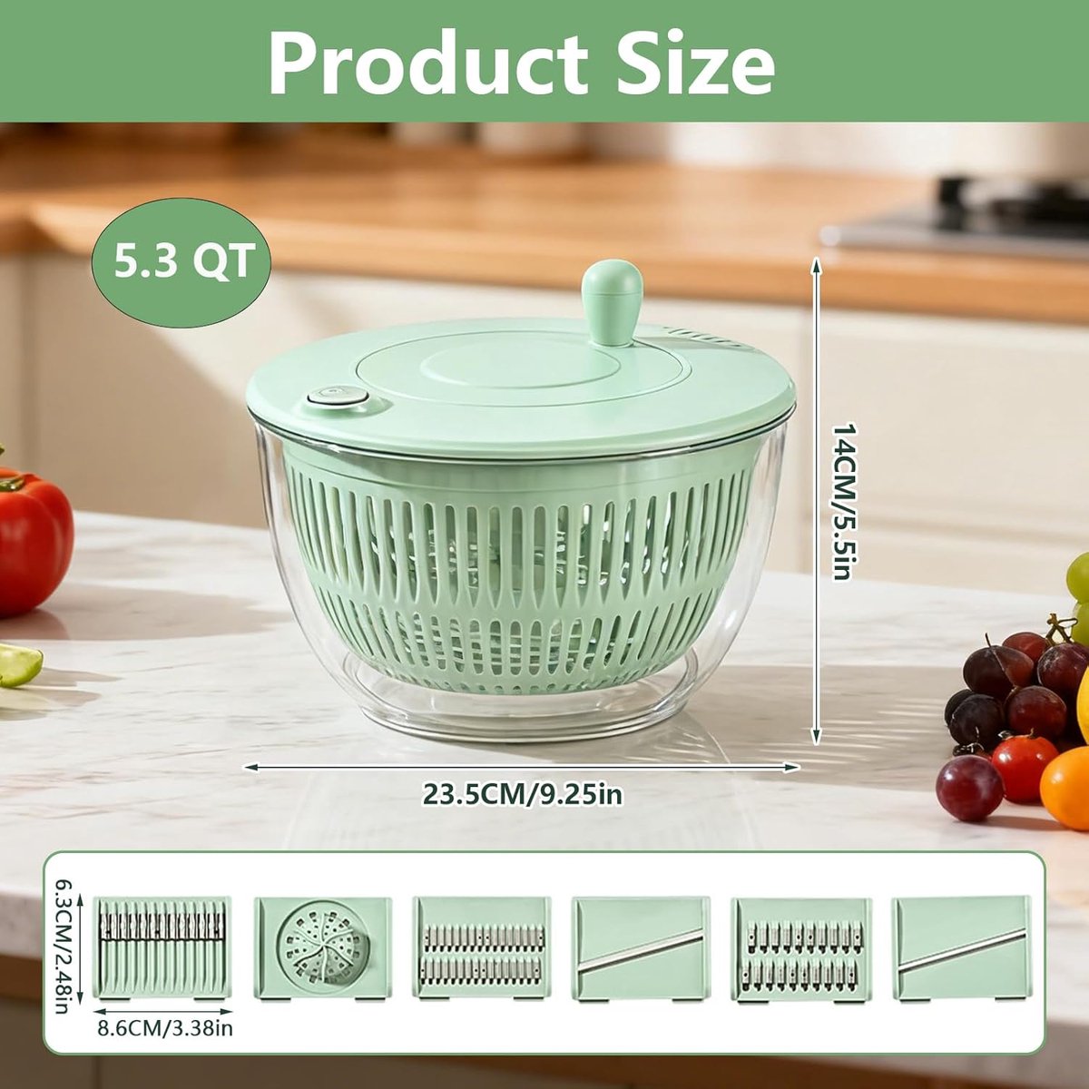 3-in-1 groente- en fruitwasser, voor het efficiënt maken van salades.