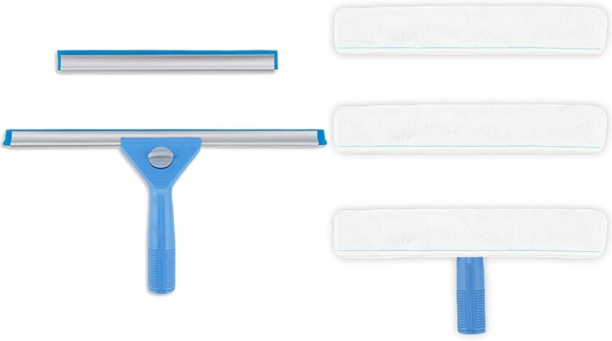 Raamwisser Set - Raamtrekker Schoonmaak - Ramen Schoonmaken - Dubbele Zuigmond - 35 cm - Blauw