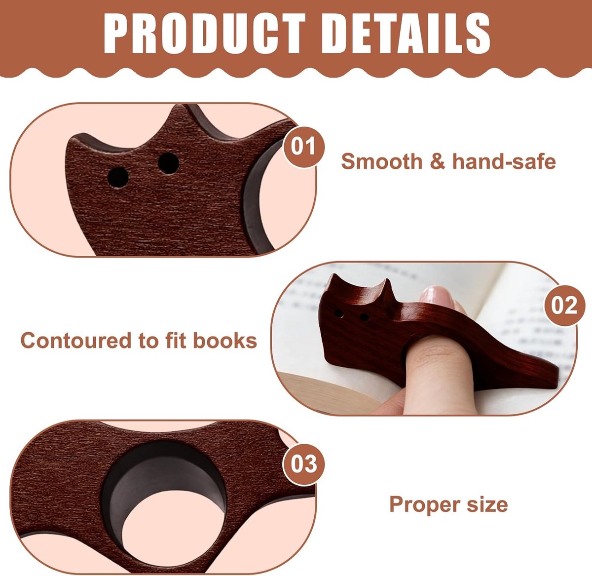 Set Van 2 Houten Duimlegger - Boek Openhouder - 22 mm - Paginahouder - Bladwijzer - Boekenpagina-houder - voor Paperbacks, Tijdschriften, Kookboeken - Cadeaus voor Lezers, Leraren, Studenten - Bruin — cadeau in Cadeau-ideeën - foto 4