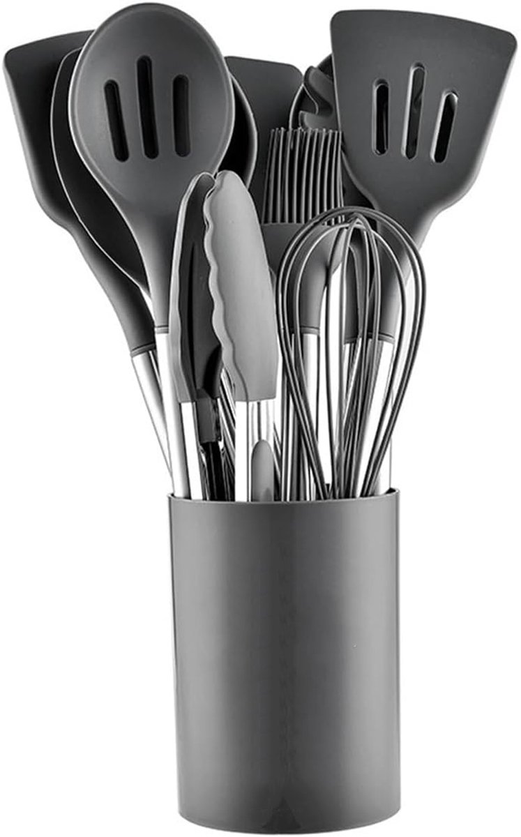 MODENUIT Keukengerei – 12-Delige Set – 36 x 13 x 13 cm – Siliconen en Roestvrij Staal – Khaki – Koken en Bakken