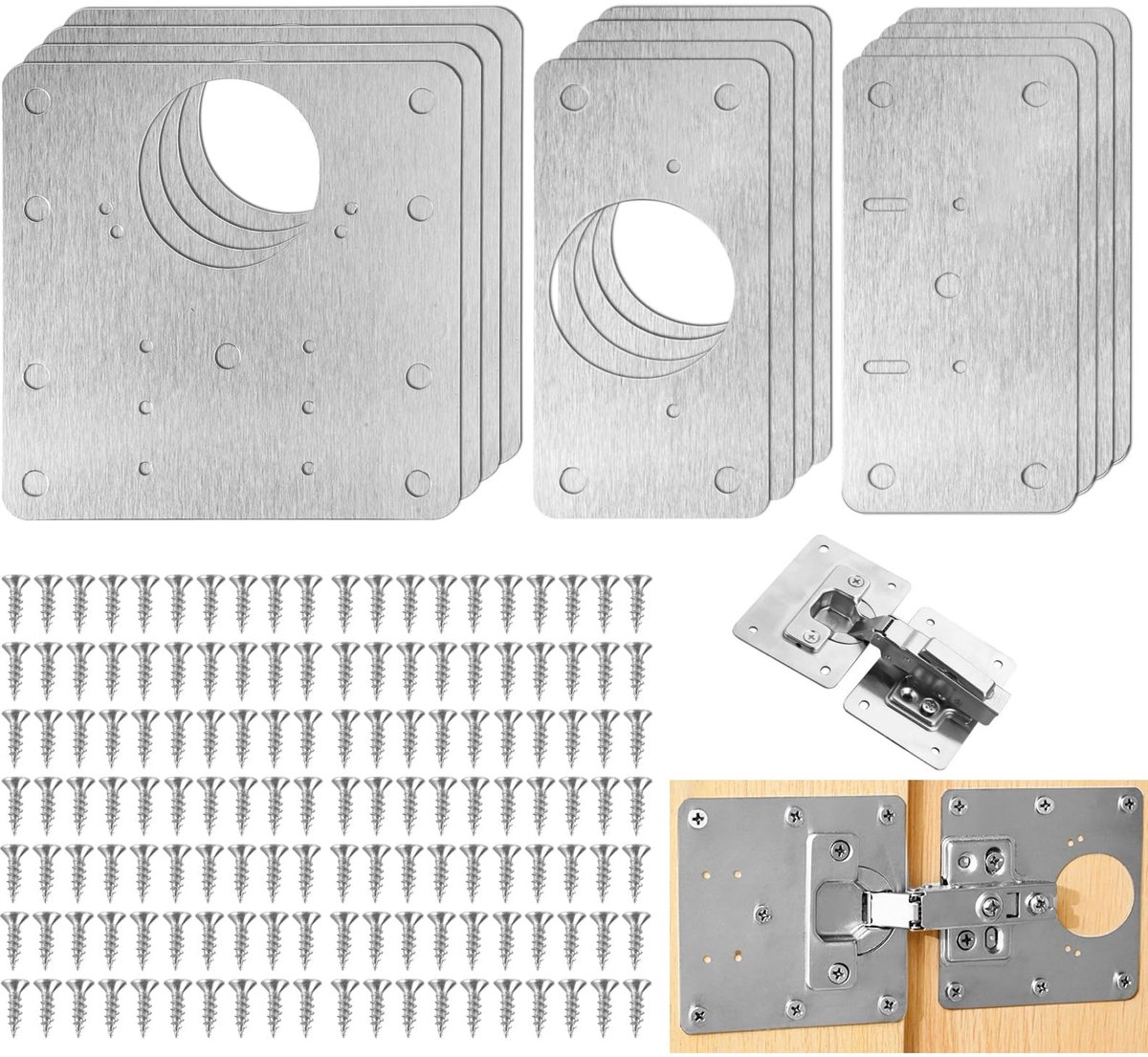 aladdien - Scharnierreparatieset - 12 Delige Set - Duurzaam Roestvrij Staal - Eenvoudige Installatie - Inclusief 192 Schroeven - Geschikt voor Meube...