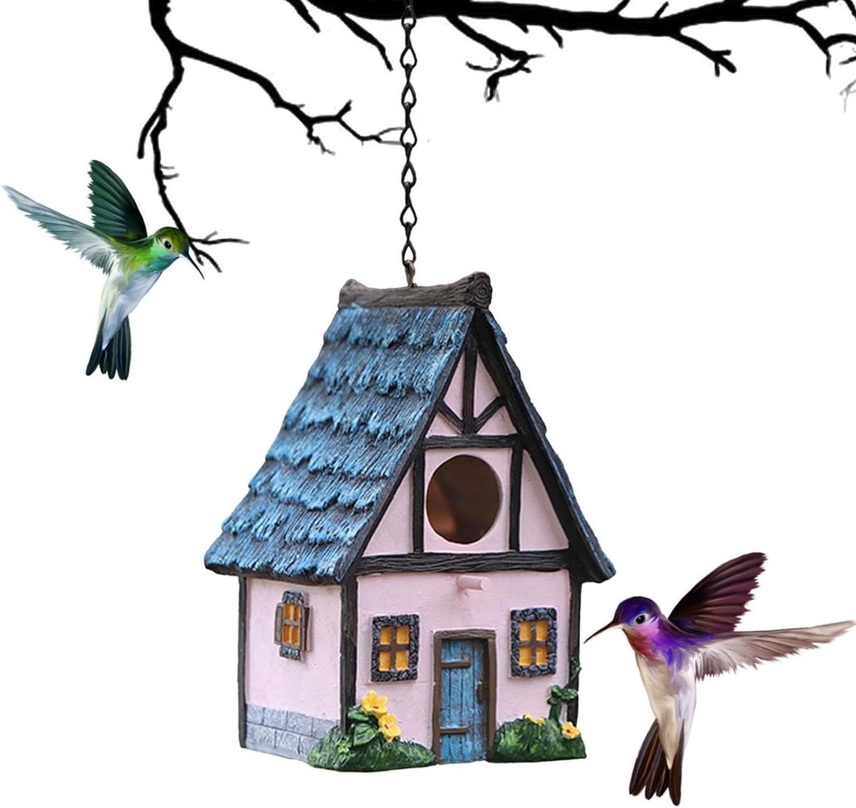 Vogelhuisje Hars - Decoratief huisje - Vogels voeren - Cartoon design - 20.5 cm - Multicolor