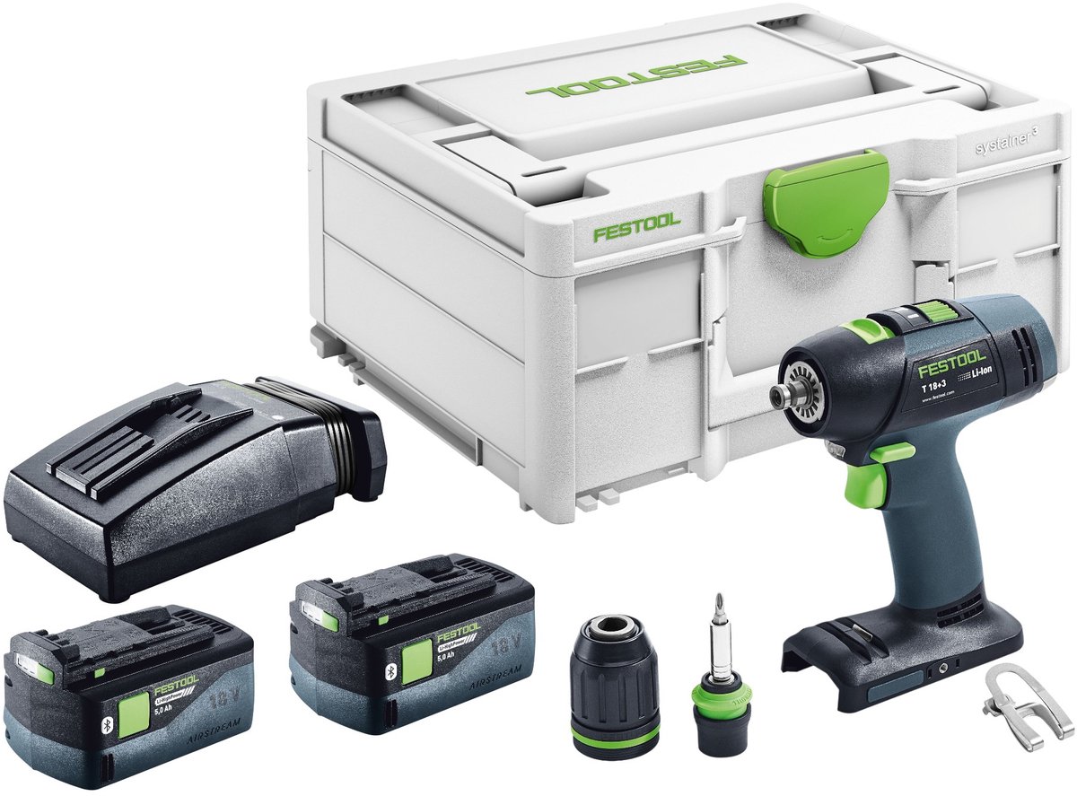 Festool T 18+3-Basic accuboormachine 18 V 50 Nm borstelloos + 2x accu 5,0 Ah + oplader + Systainer
