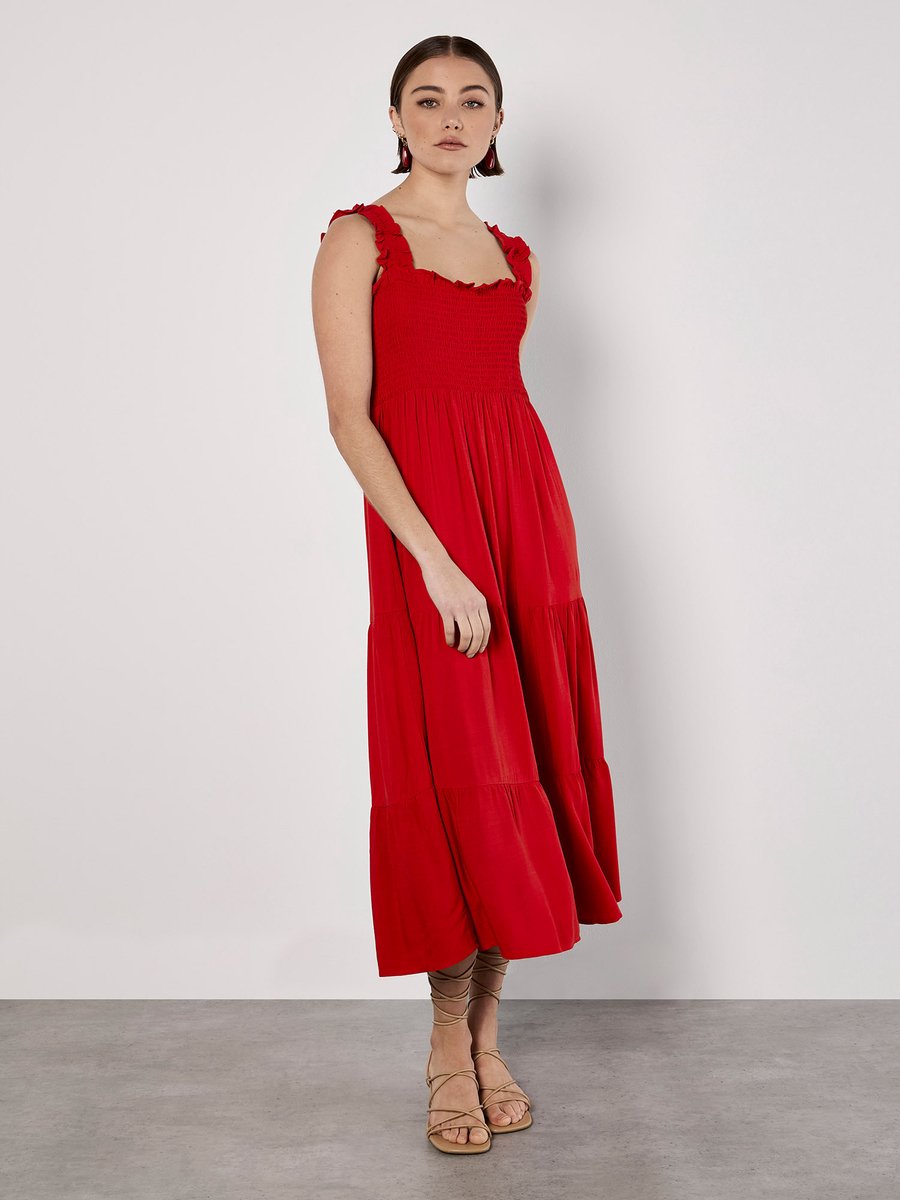 Midi-jurk met gelaagde smock