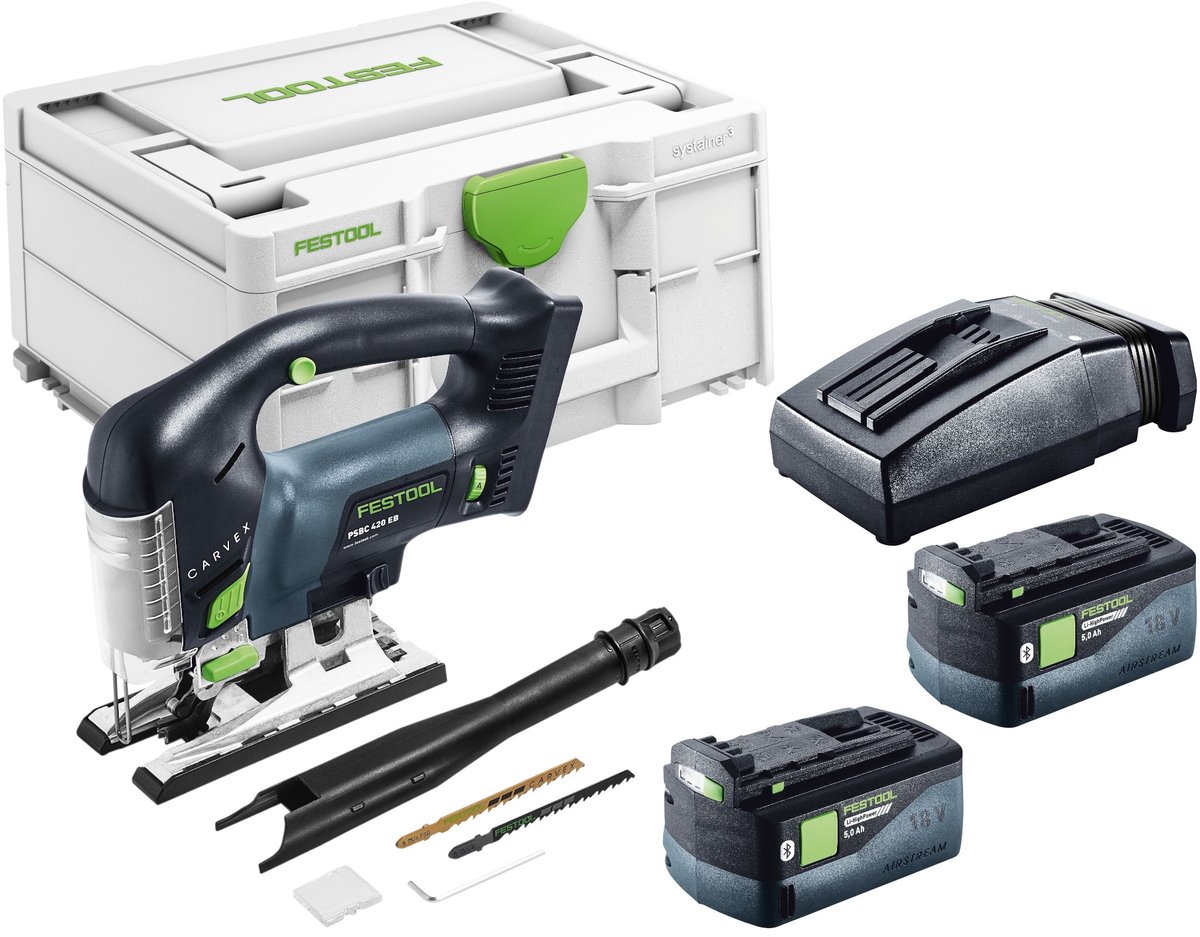 Festool PSBC 420-Basic accu pendelzaag 18 V 120 mm borstelloos + 2x accu 5,0 Ah + oplader + Systainer