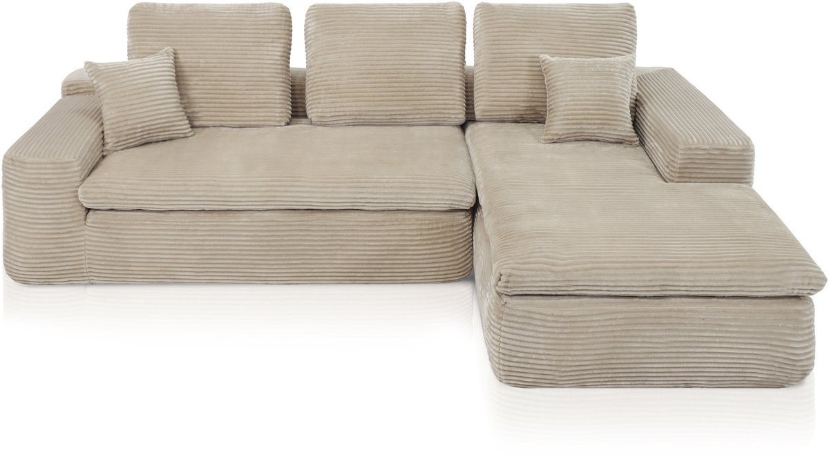 Popsofa Lazy Hoekbank Velvet Ribstof Beige rechts