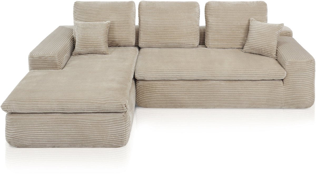 Lazy Hoekbank Velvet Ribstof Beige links