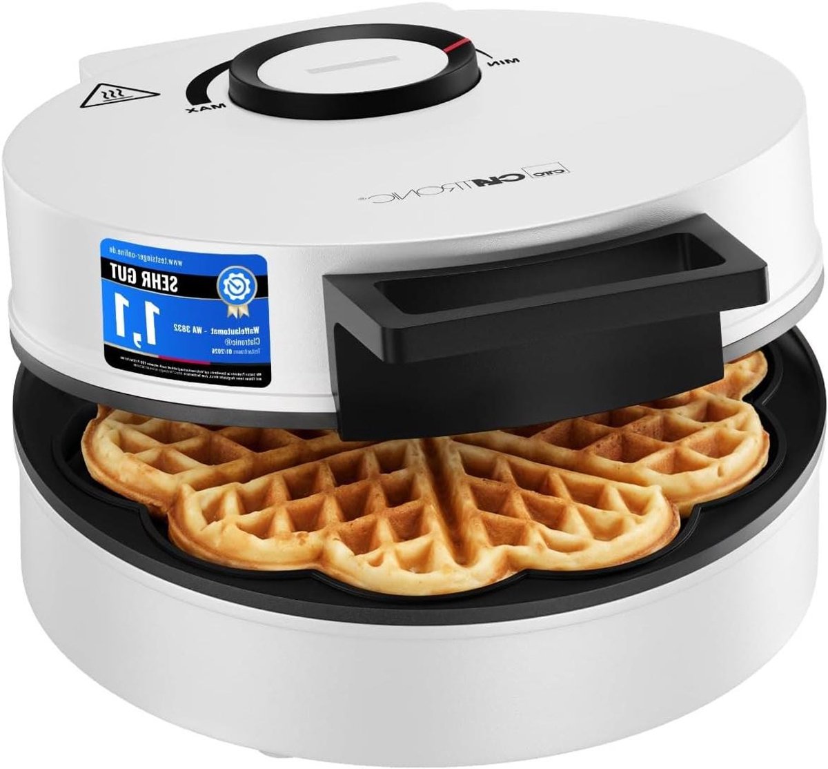 Wafelijzer Hartvorm - Apparaat voor Wafels - Lekkere Wafels Maken - Traploze Bruiningsgraad - Ø 20 cm - Wit