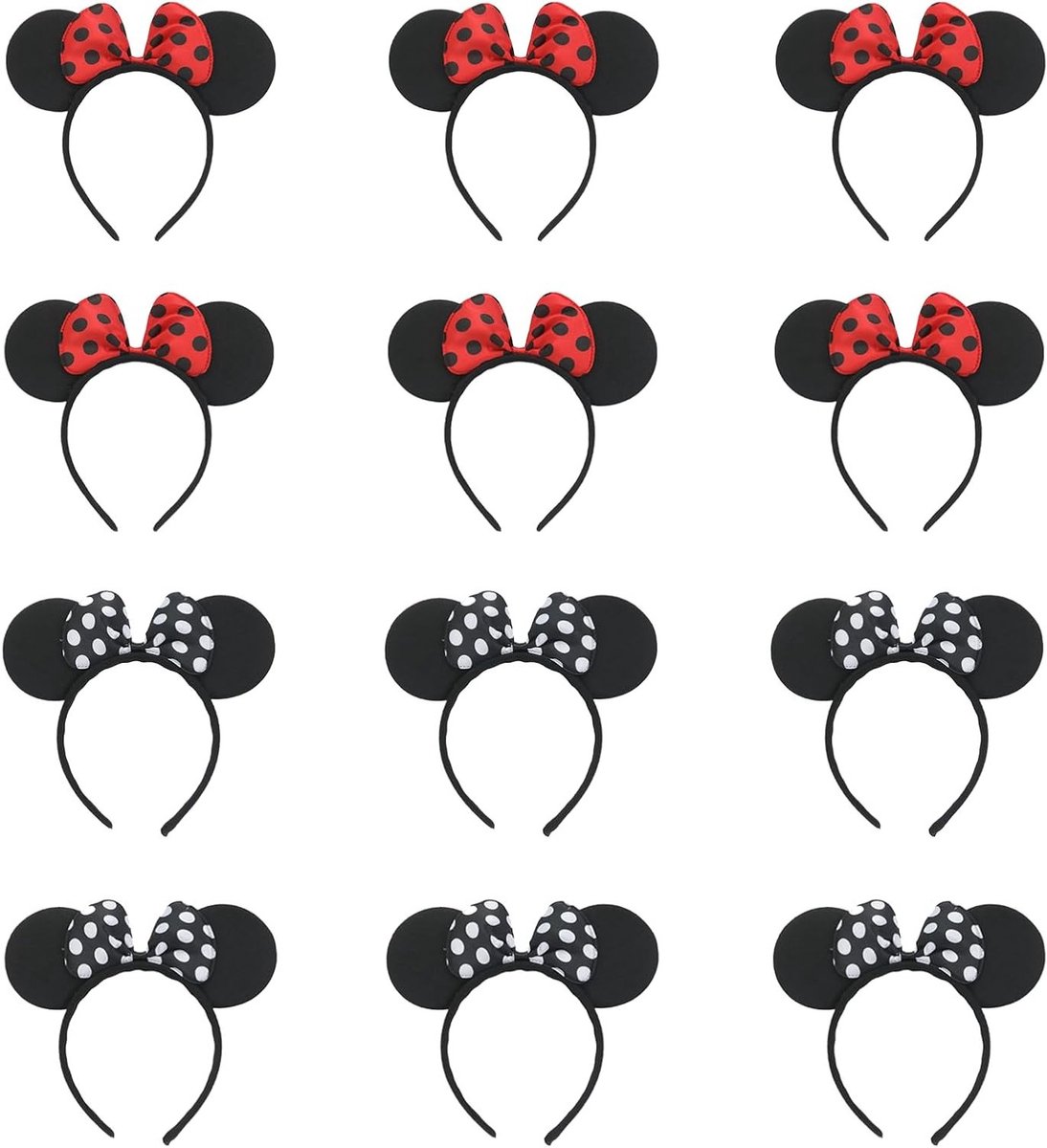 Mickey Mouse Oren Haarbanden Set van 12, Perfect voor Verjaardagen, Feestjes en Themapartijen met Strik in Rood