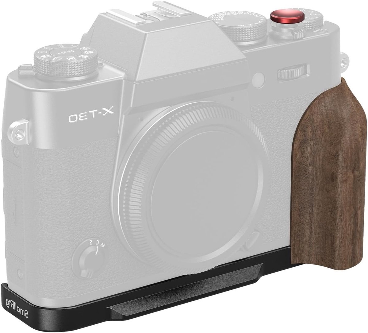 L-vormige houten handgreep montageplaat voor FUJIFILM X-T30 met snelontkoppelplaat, Arca compatibel, 1/4"-20 schroefdraad en ontspanknop