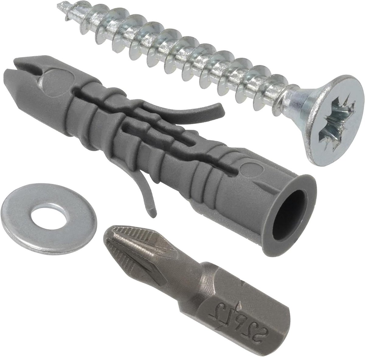 Bevestigingsset Pluggen Schroeven - Montagekit Muurbevestiging - Klusprojecten Thuis - Universele Nylon Pluggen - Ø6x30 mm - Grijs