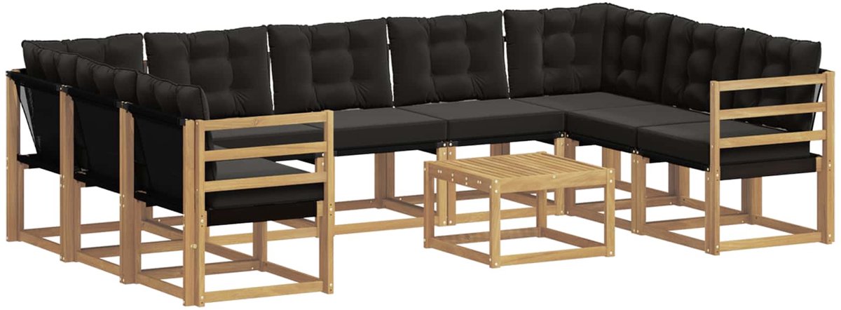 vidaXL Buiten - bank - set - 10 - st - 9-zits - Wit - en - zwart Wit en zwart