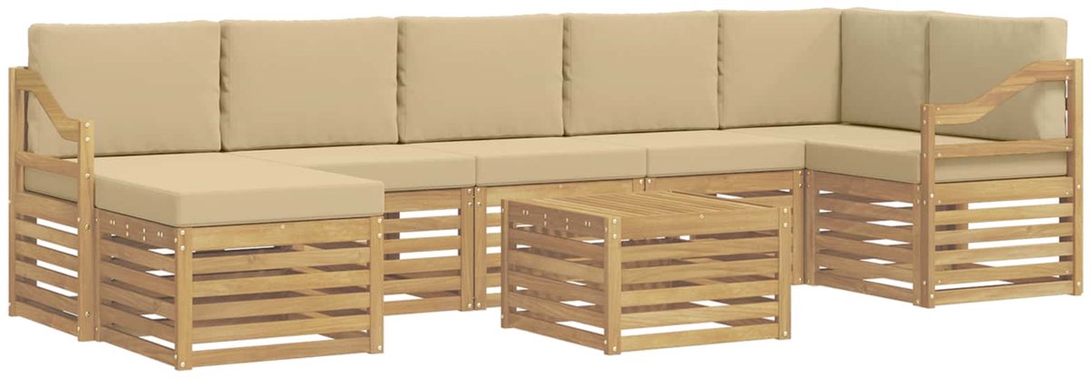 vidaXL Buiten - bank - set - 8 - st - 8-zits - Wit - en - Beige - Polyester Wit en Beige